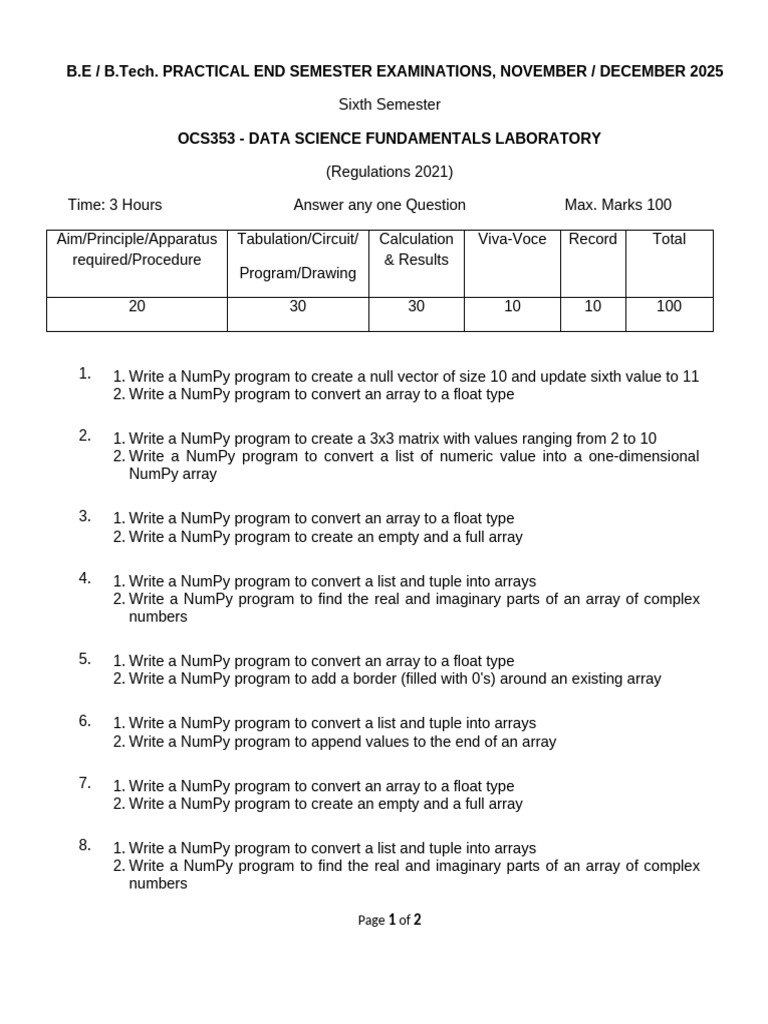 Data Science Lab Exam Guide 2025 | PDF