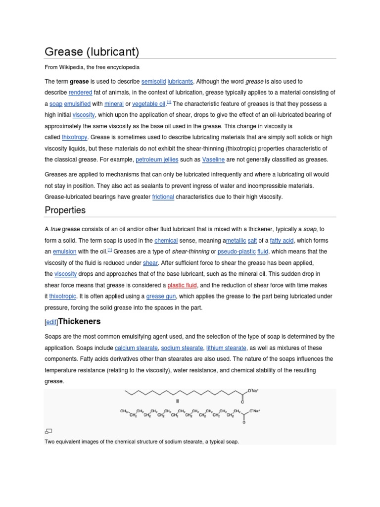 Grease (Lubricant) Properties PDF Chemical Substances Chemistry