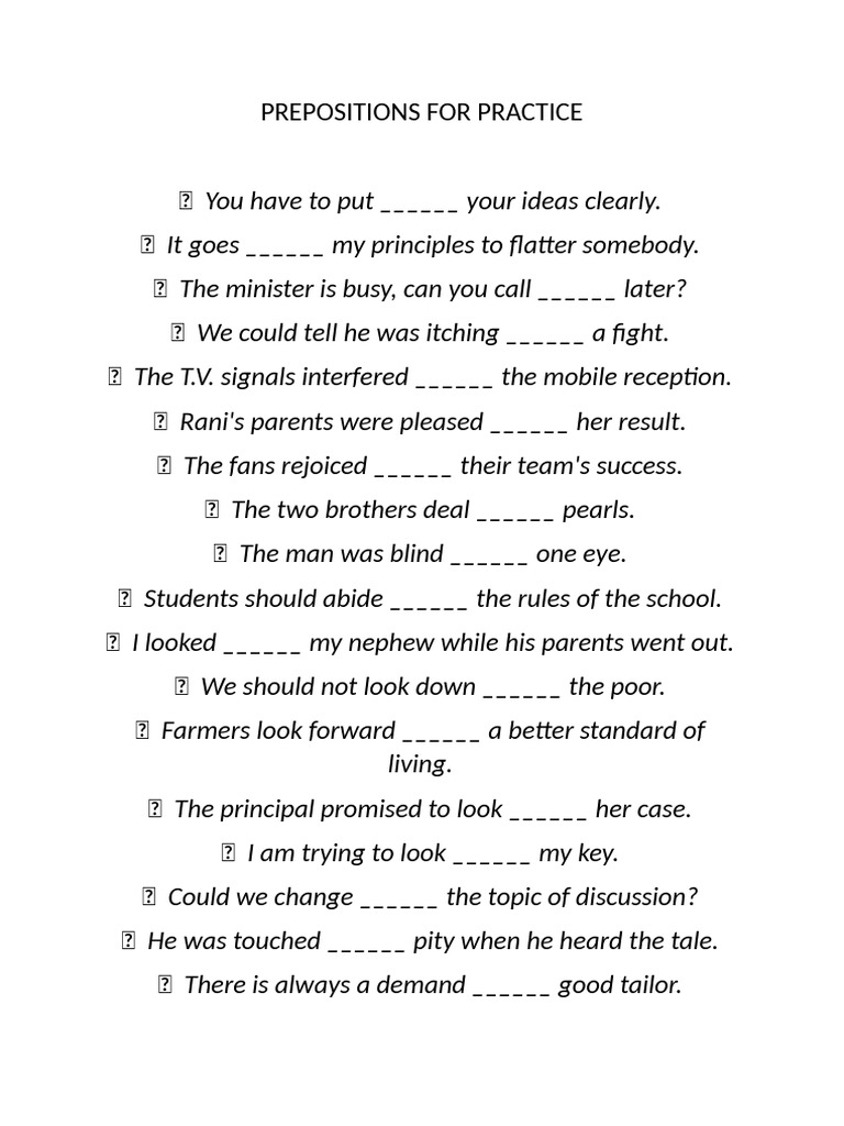 Preposition Practice Exercises | PDF