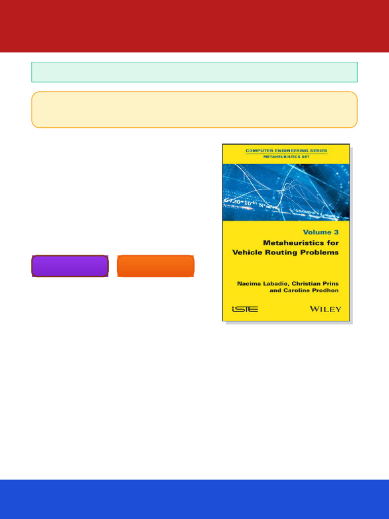 Metaheuristics For Vehicle Routing Problems 1st Edition Labadie Ebook ...