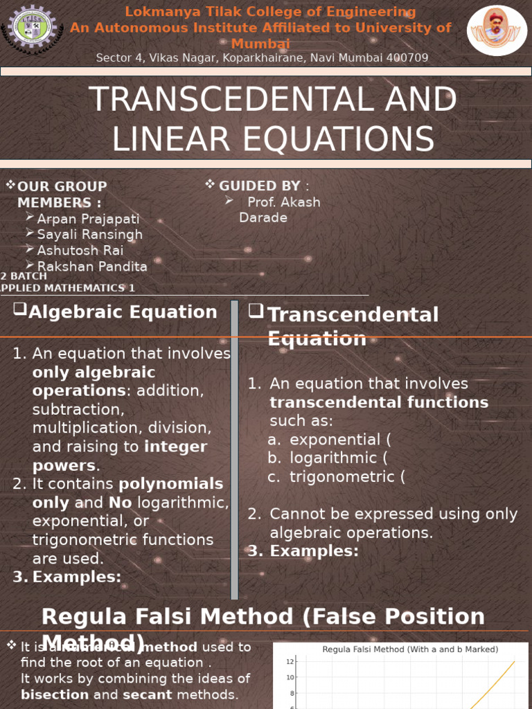 Transcendental & Linear Equations Methods | PDF | Equations ...