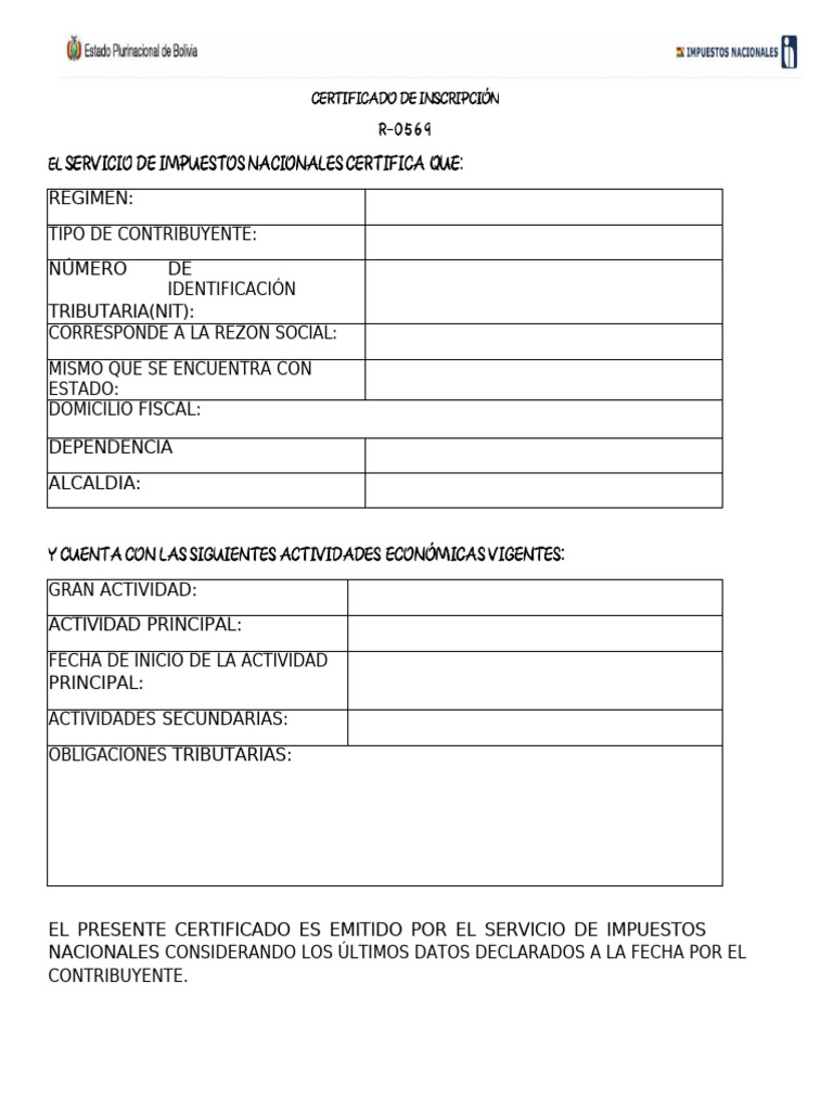 Certificado de Contribuyente Tributario | PDF