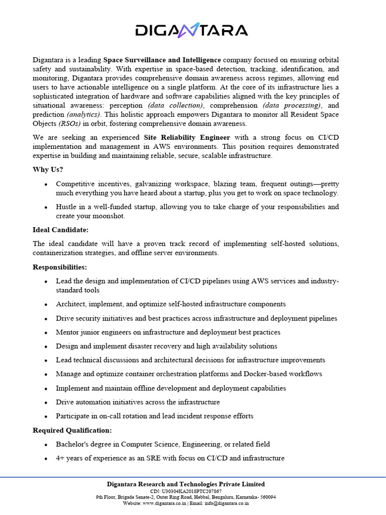Site Reliability Engineer at Digantara | PDF | Computing | Systems ...