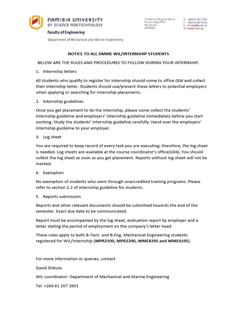 Internship Guidelines for DMME Students | PDF