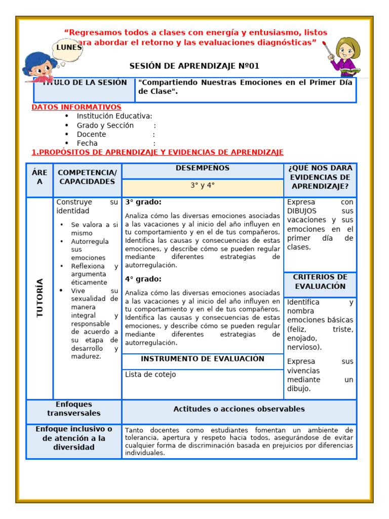 Emociones en el Primer Día de Clases | PDF | Las emociones | Aprendizaje