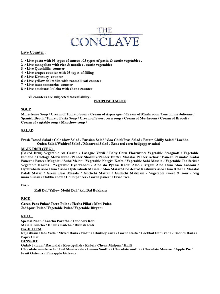 Diverse Live Food Counter Menu | PDF | Pasta | Soup