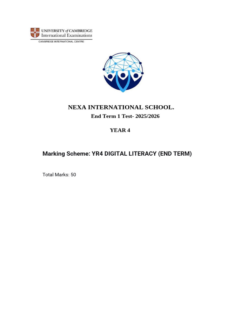 Year 4 Digital Literacy Test 2025/26 | PDF | Computer Keyboard | Input ...