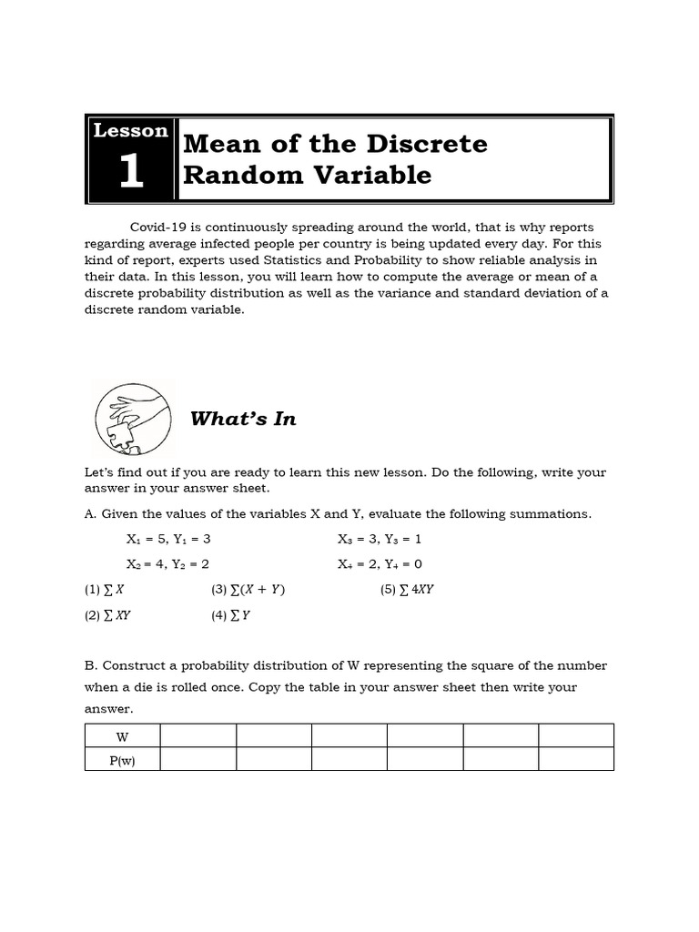 Mean, Variance, and Std Dev in Probability | PDF | Variance | Standard ...
