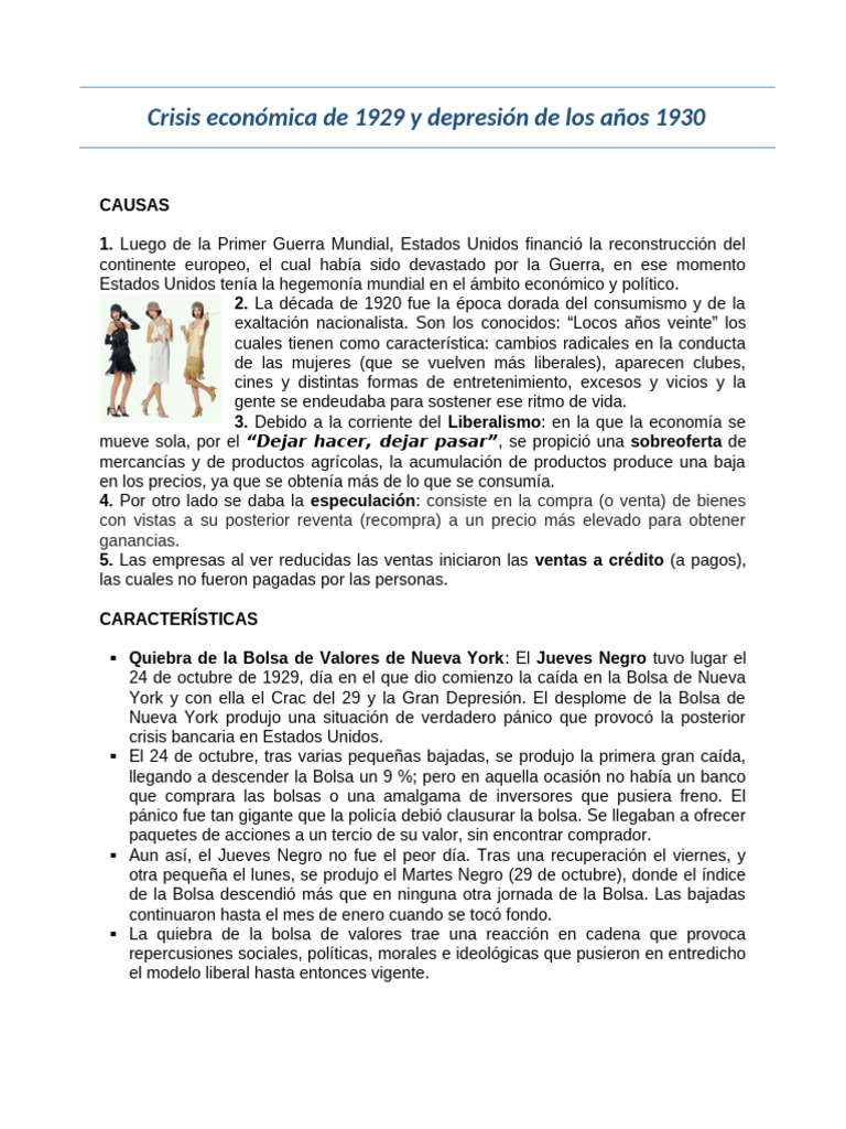 Crisis del 29: Causas y Consecuencias | PDF | Gran depresion ...