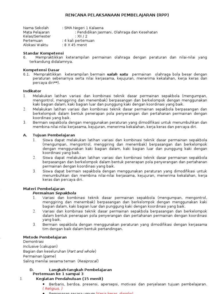 Rpp Penjas Sma Berkarakter Kelas Xii Semester 2 Masbied