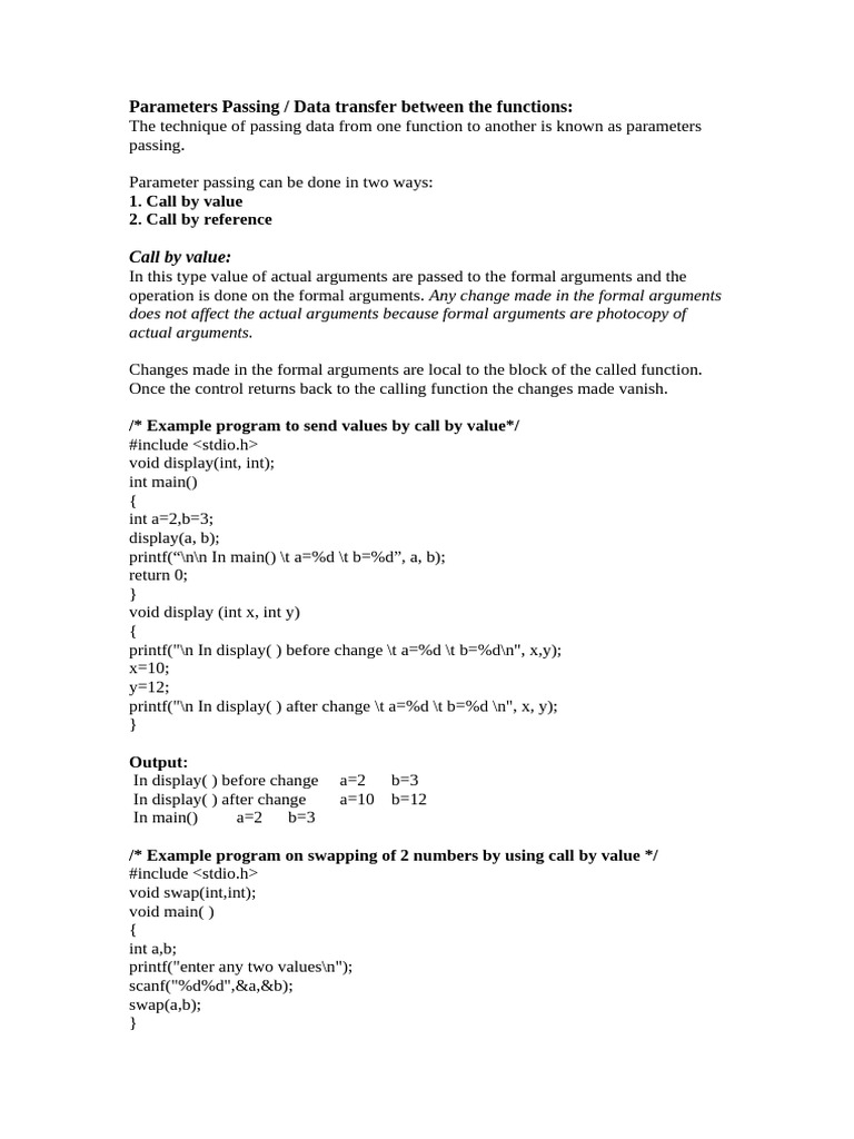 Parameter Passing and Strings in C | PDF | Parameter (Computer ...