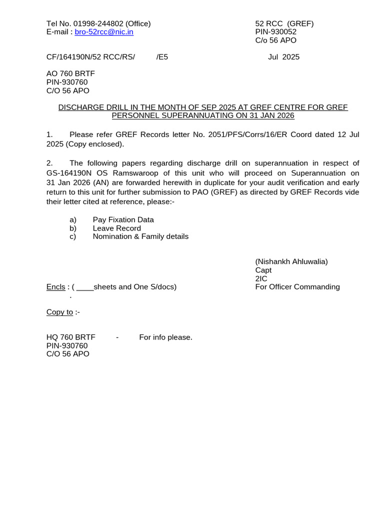 GREF Superannuation Discharge Drill Details | PDF | Demographic Economics