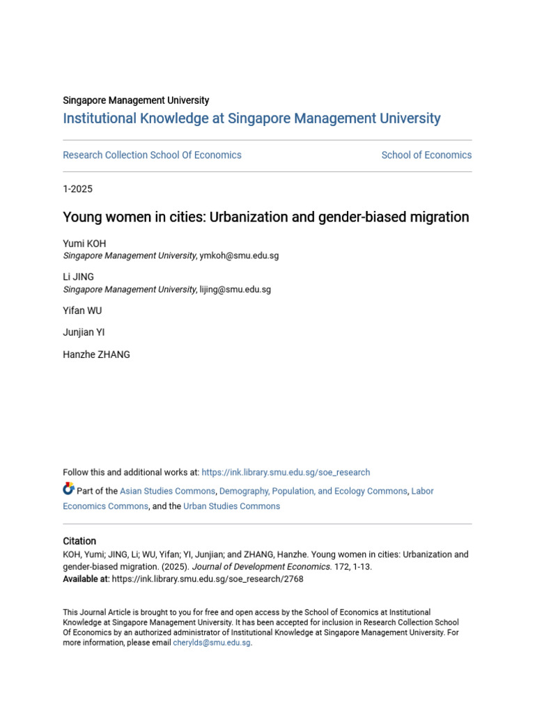 Young Women in Cities - Urbanization and Gender-Biased Migration | PDF ...