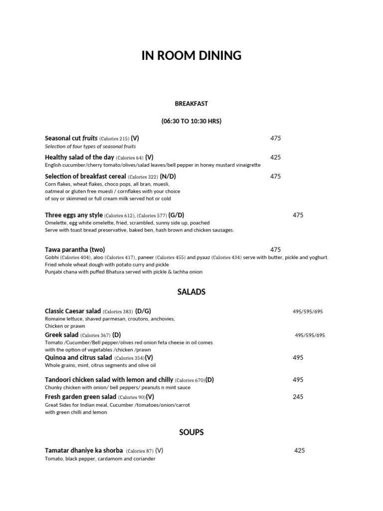In-Room Dining Menu: Breakfast & More | PDF | Pizza | Hamburgers