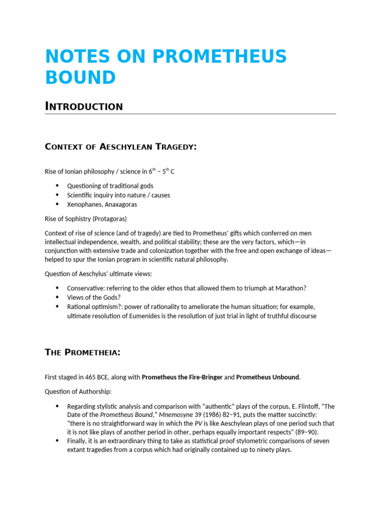 Aeschylus' Prometheus Bound Analysis | PDF | Prometheus | Aeschylus