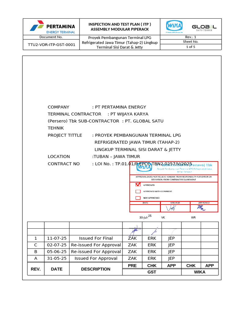 ITP for Modular Piperack Assembly | PDF