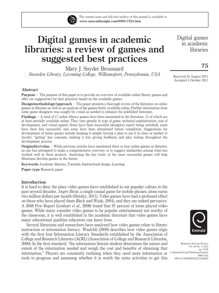 Best Practices for Library Games | PDF | Libraries | Information Literacy