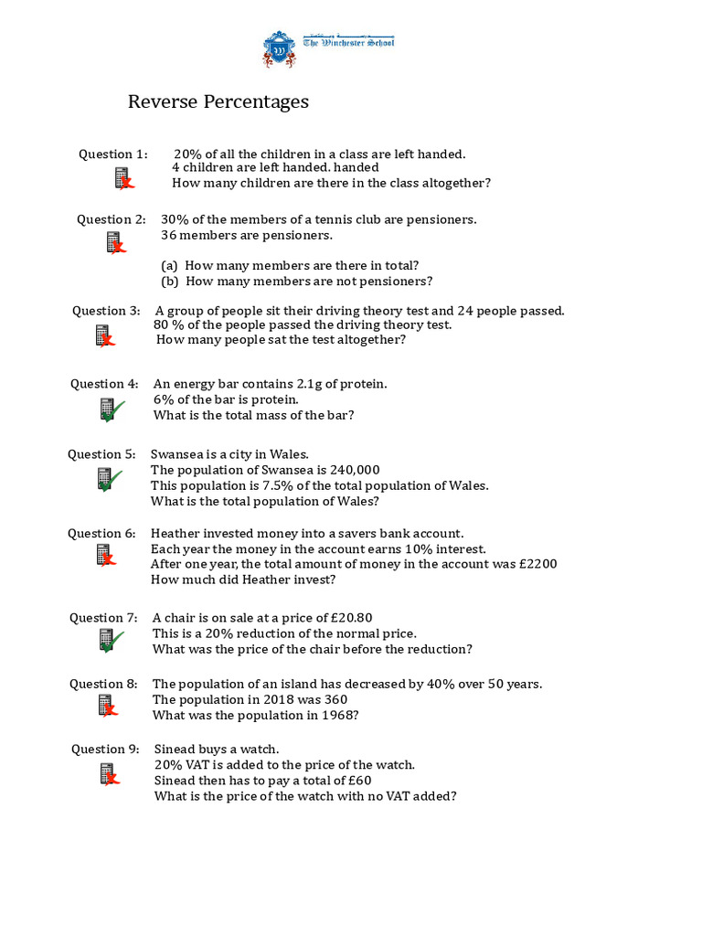 Reverse Percentage Problems and Solutions | PDF | Cost | Economies