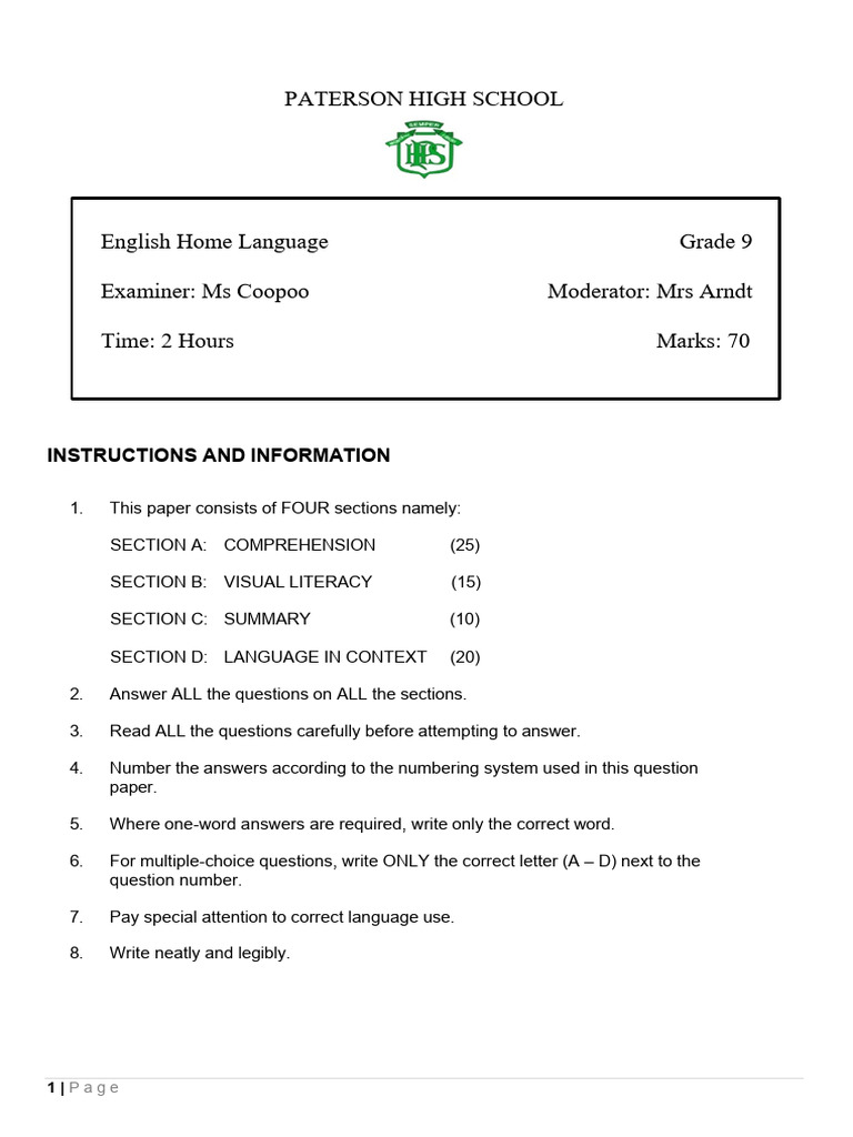 Grade 9 English Exam Instructions | PDF | Greenhouse Gas | Waste