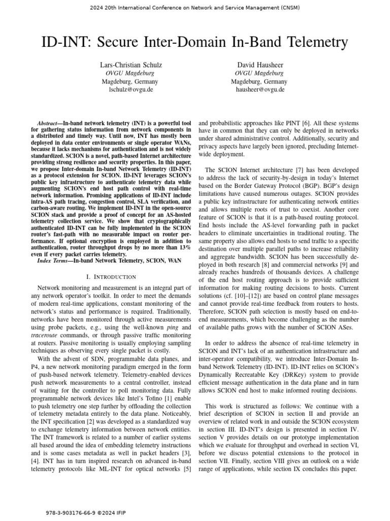 ID-INT: Secure In-Band Telemetry for SCION | PDF | Computer Network ...
