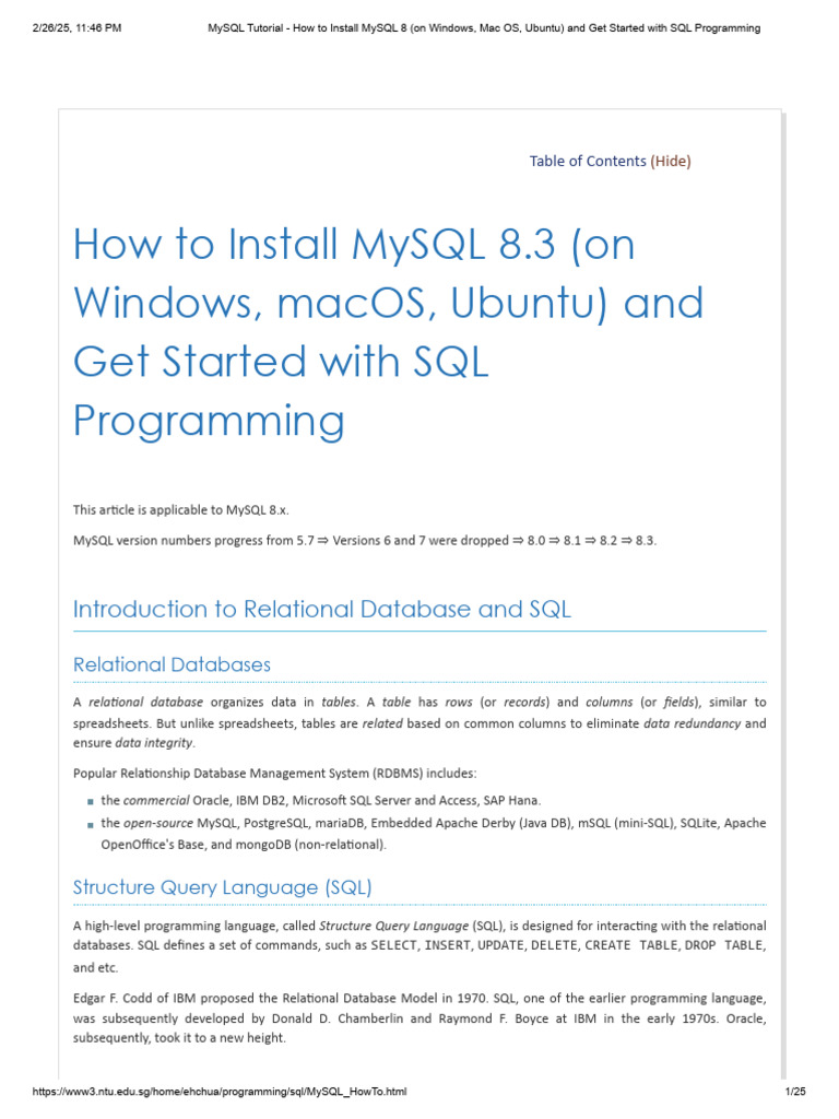 MySQL Tutorial - Install MySQL 8 (on Windows, Mac OS, Ubuntu) | PDF ...