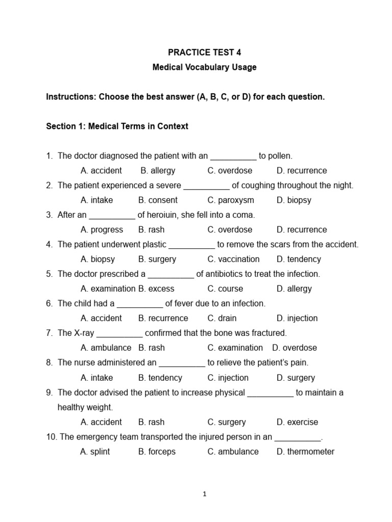PRACTICE TEST 4 | PDF | Immunology | Diseases And Disorders