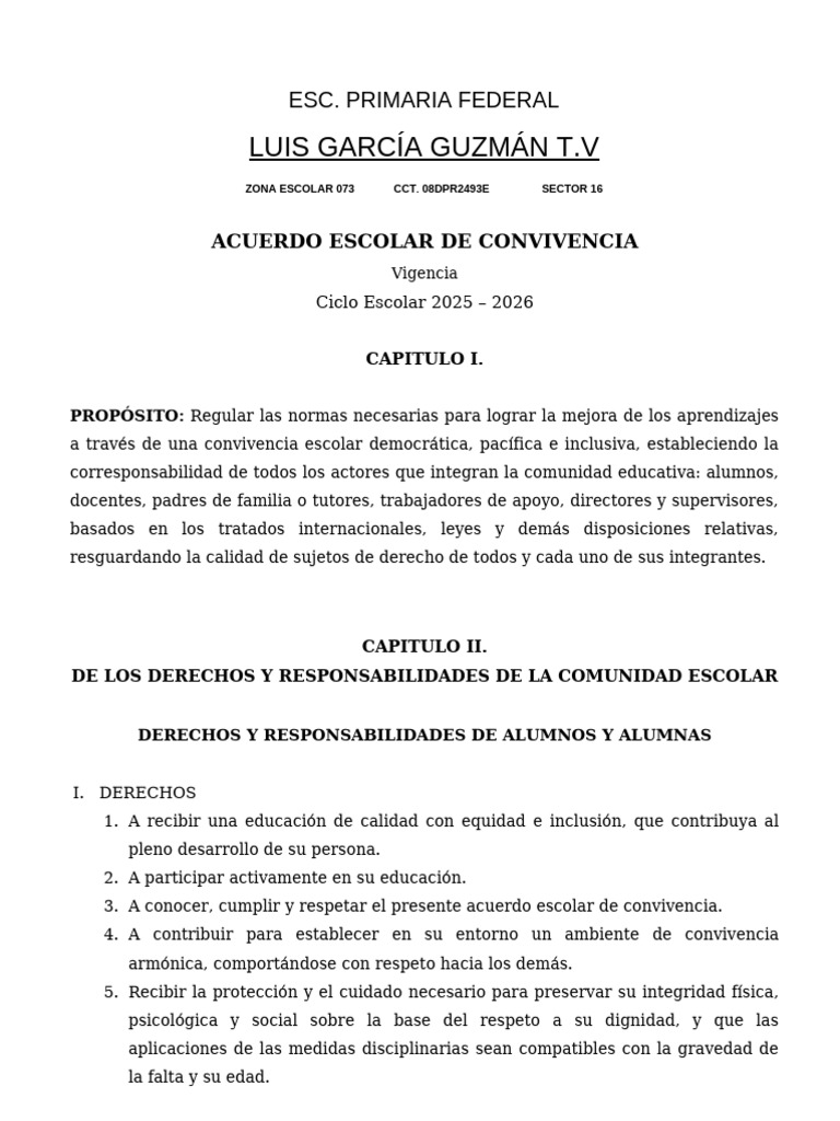 Acuerdo Escolar de Convivencia 2025-2026 | PDF | Salón de clases | Maestros