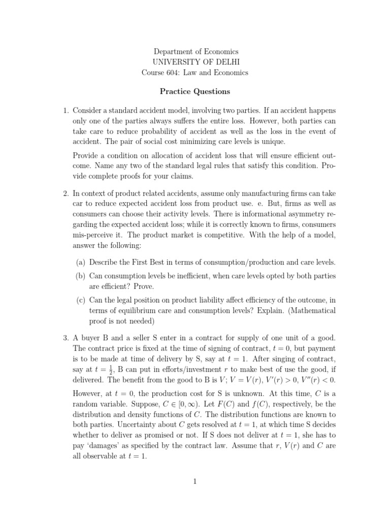 Law and Economics Practice Questions | PDF | Economics | Consumption ...