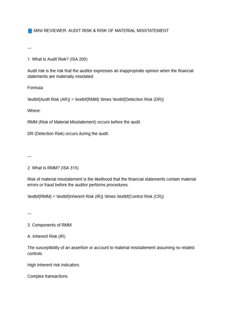 MINI REVIEWER for AUDIT RISK & RISK OF MATERIAL MISSTATEMENT (RMM ...