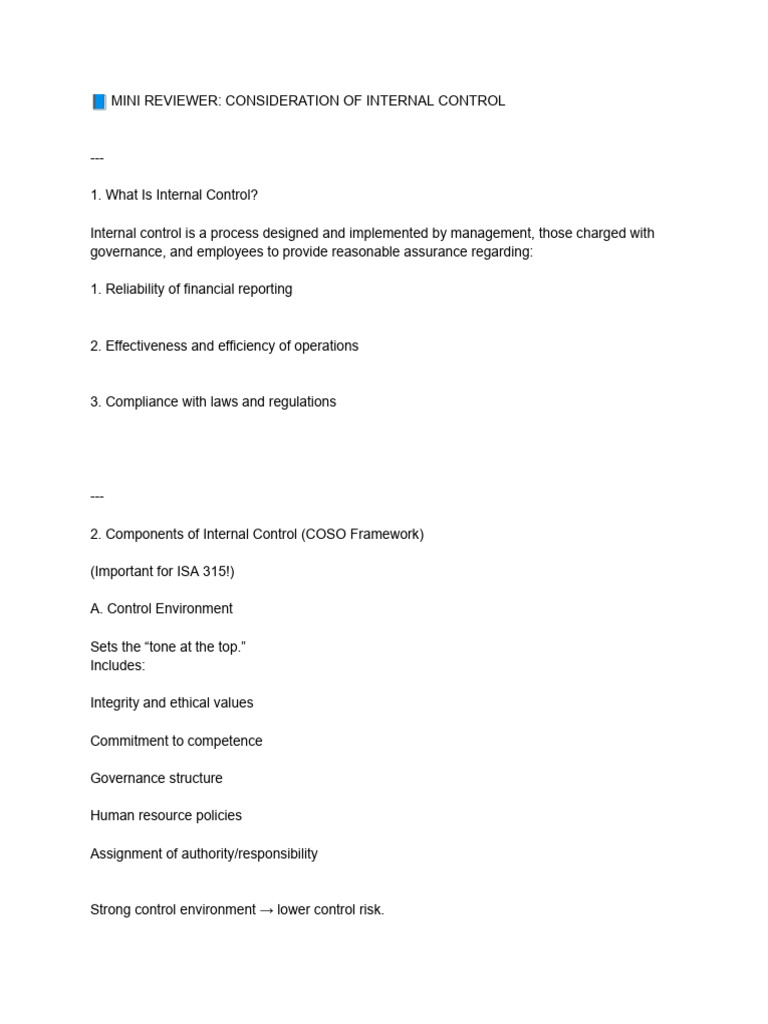 Internal Control Overview and Auditor Insights | PDF | Internal Control ...