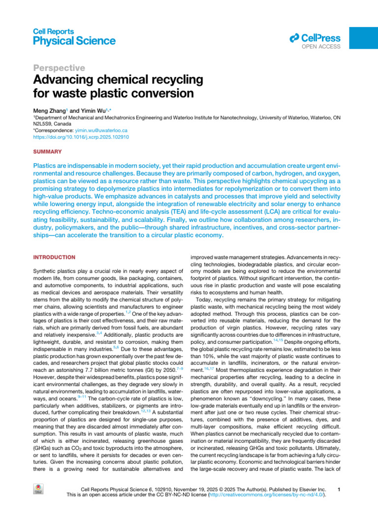Advancing Chemical Recycling of Plastics | PDF | Catalysis | Plastic