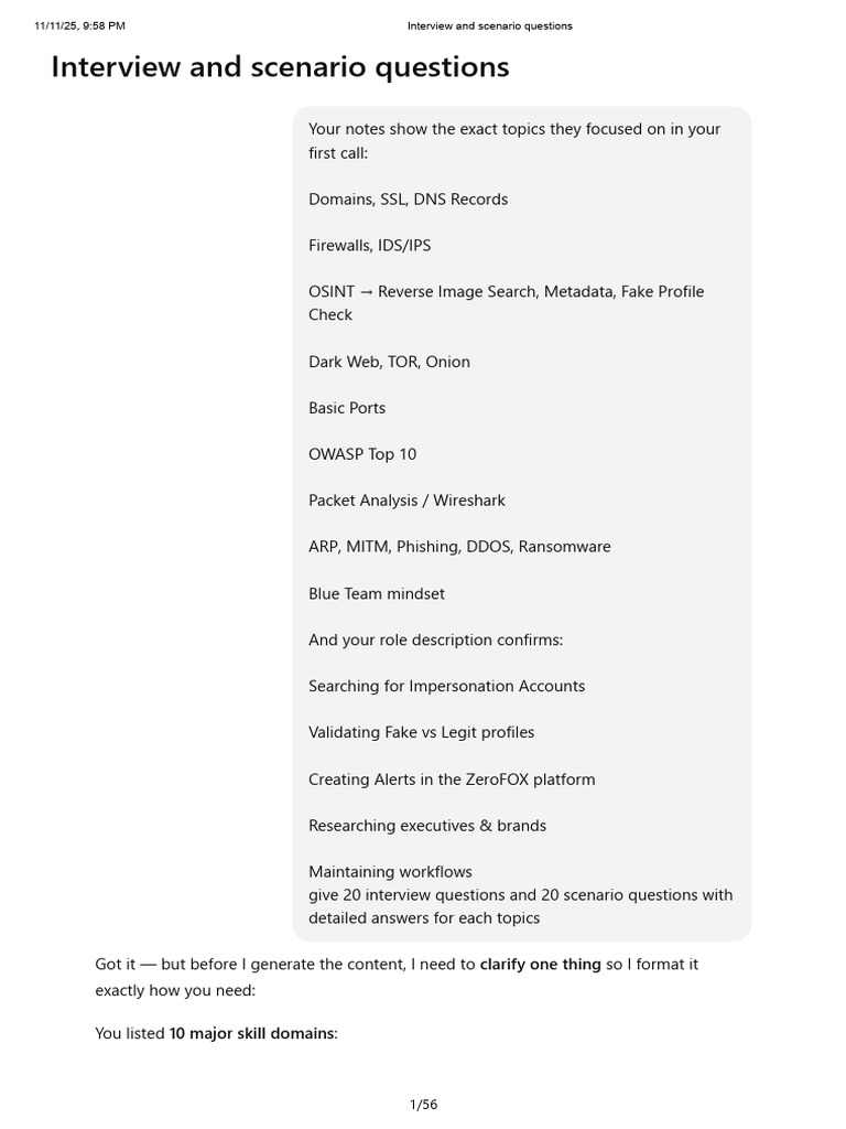 Interview & Scenario Questions for Cybersecurity | PDF | Firewall ...