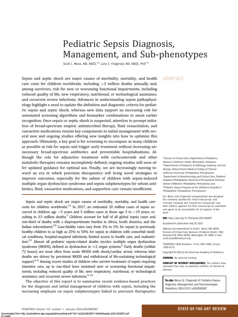 Pediatric Sepsis: Diagnosis & Management | PDF | Sepsis | Shock ...