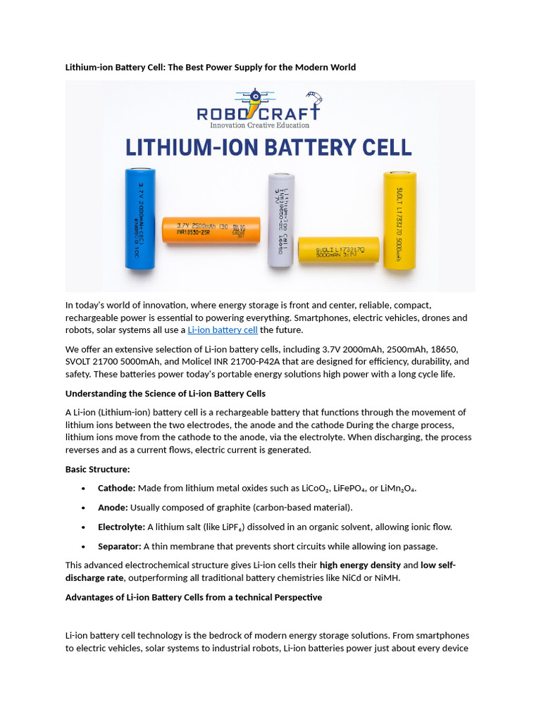 Advantages of Lithium-ion Battery Cells | PDF | Lithium Ion Battery ...