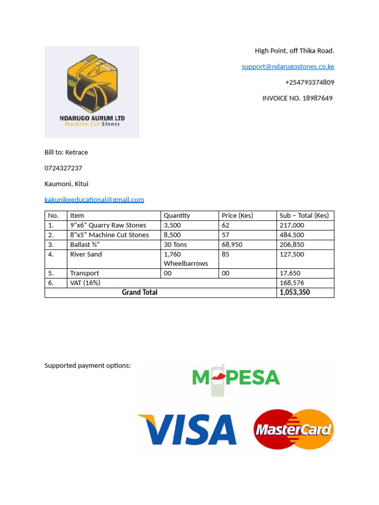 High Point Invoice for Quarry Stones | PDF