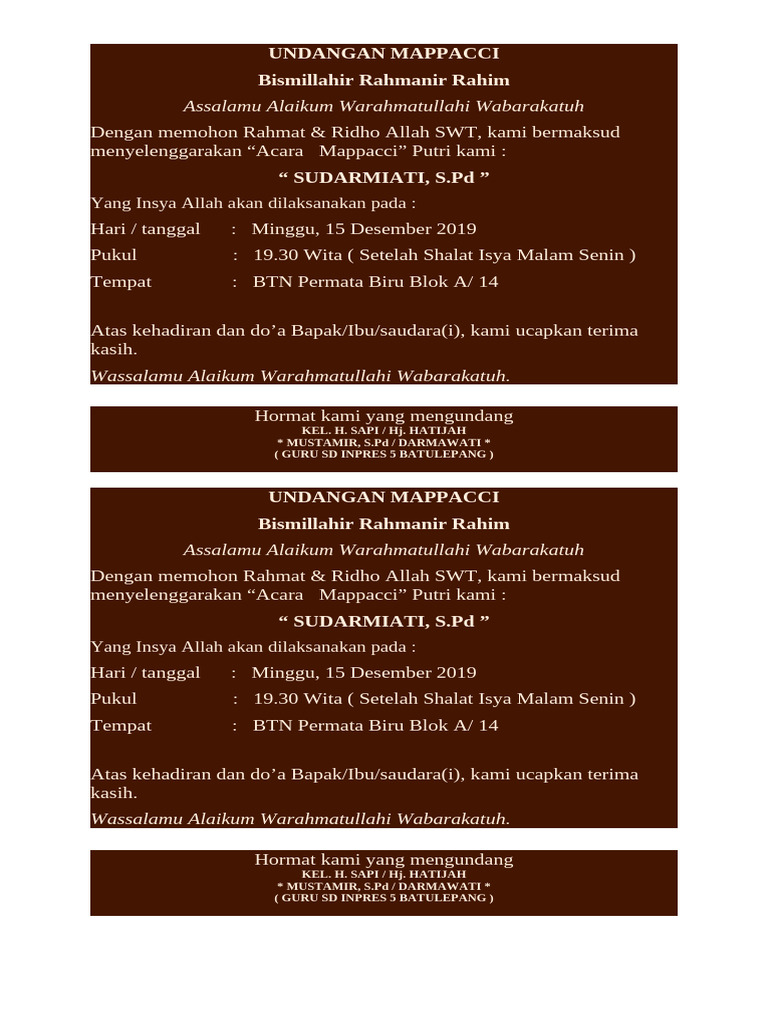Undangan Mappacci Sudarmiati, S.Pd | PDF