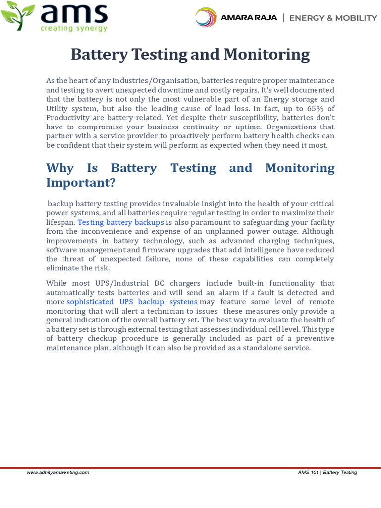 Battery Testing and Monitoring Guide | PDF | Electrical Impedance ...