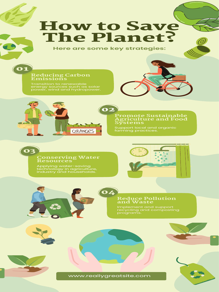Green Illustrative How To Save The Planet Infographic | PDF