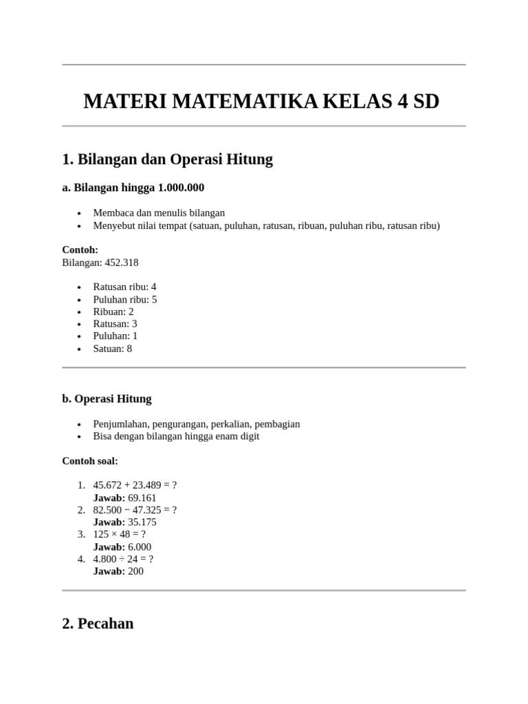Materi Matematika Kelas 4 SD Lengkap | PDF