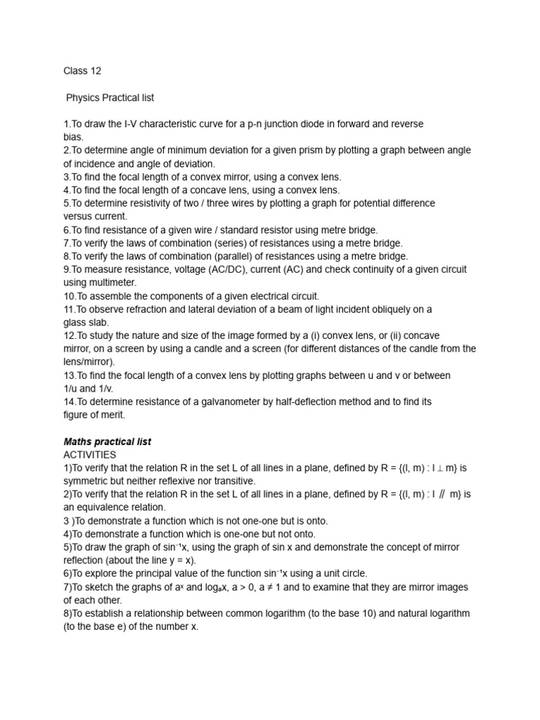 Class 12 Practical Experiments List | PDF | Function (Mathematics ...