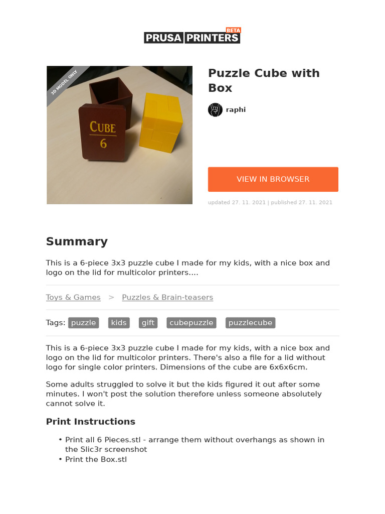 Puzzle Cube With Box | PDF