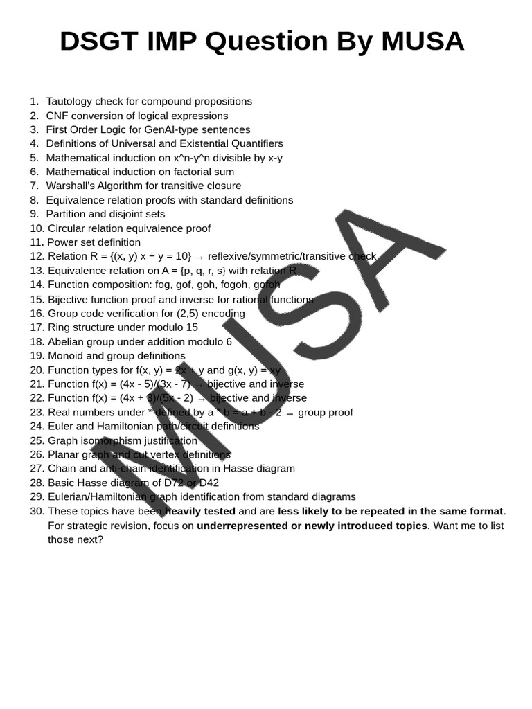 Dsgt Imp Question by Musa | PDF