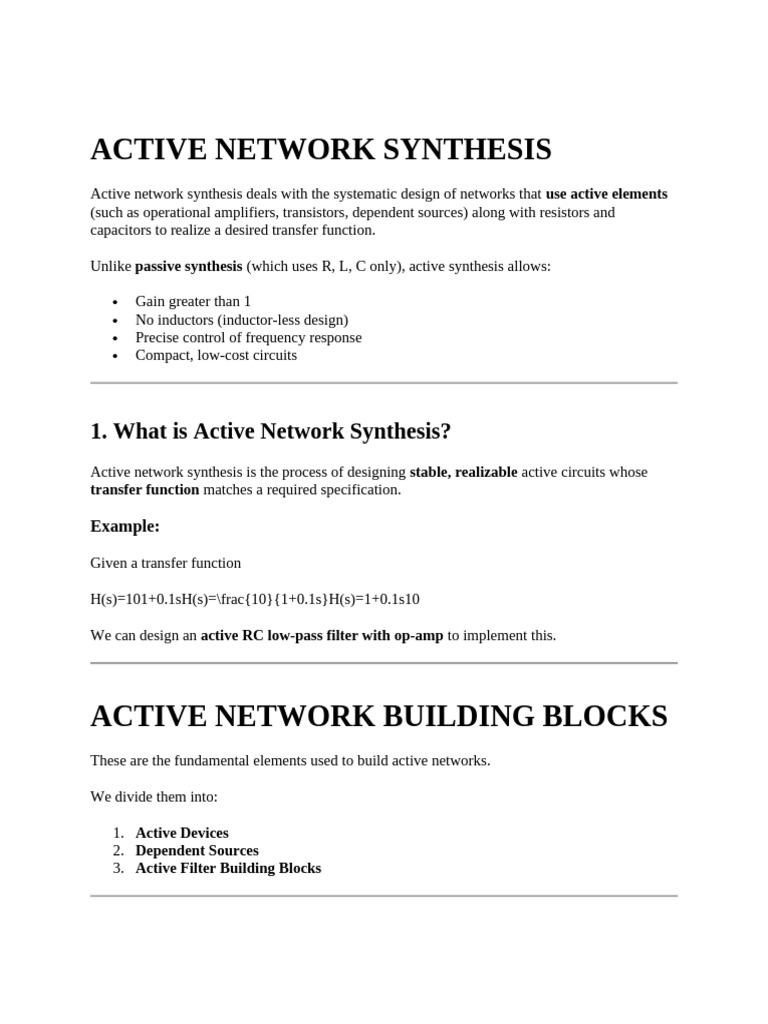 Active Network Synthesis Explained | PDF | Amplifier | Operational ...