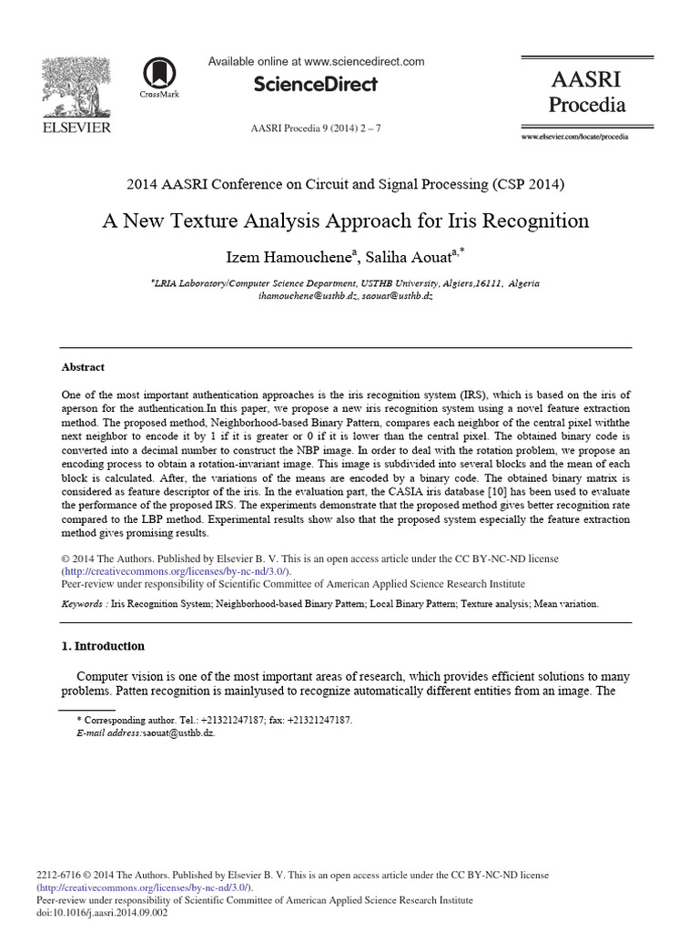 New Texture Analysis For Iris Recognition | PDF | Biometrics | Areas Of ...