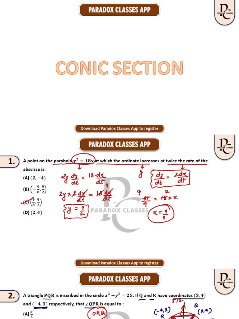 Conic Section Sheet NOTES PDF | PDF | Ellipse | Perpendicular