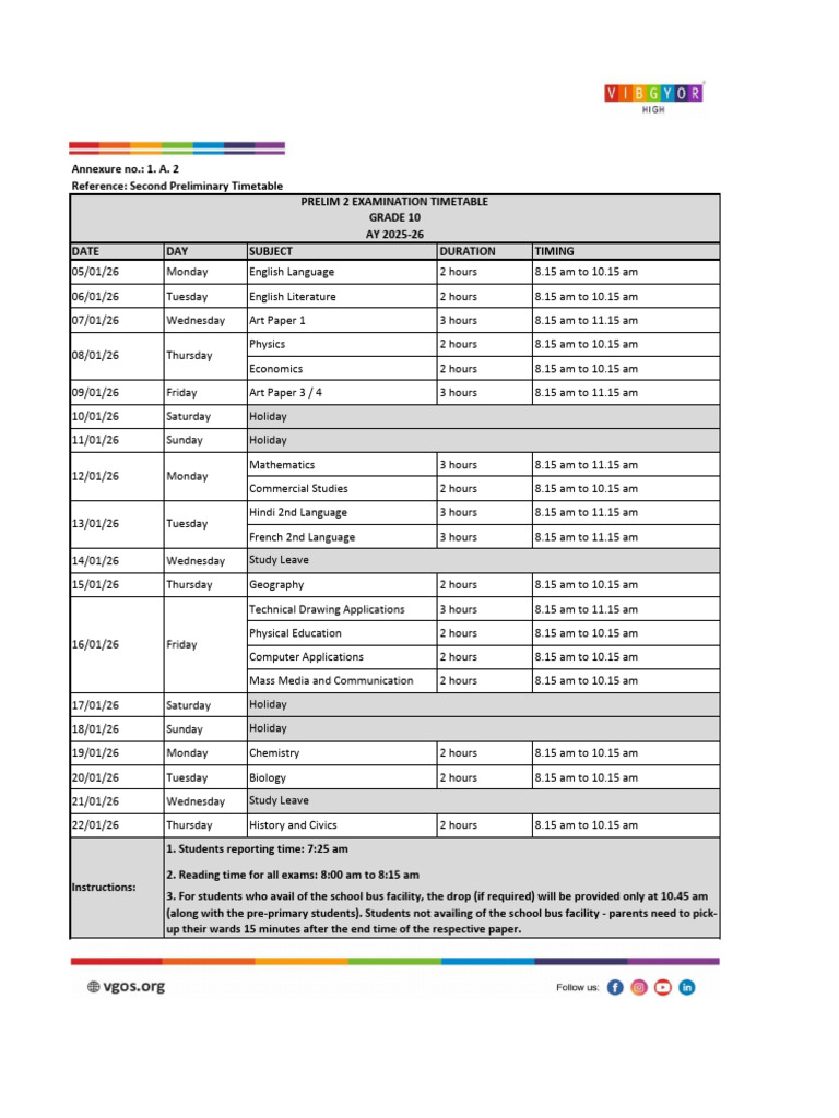 Grade 10 Preliminary Exam Schedule | PDF