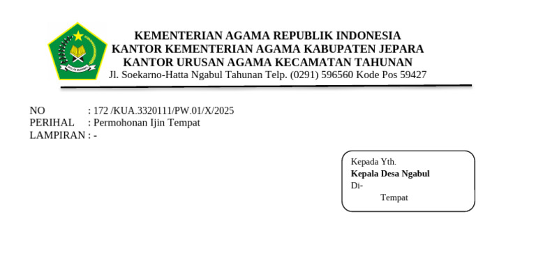 Permohonan Izin Tempat KUA Jepara | PDF