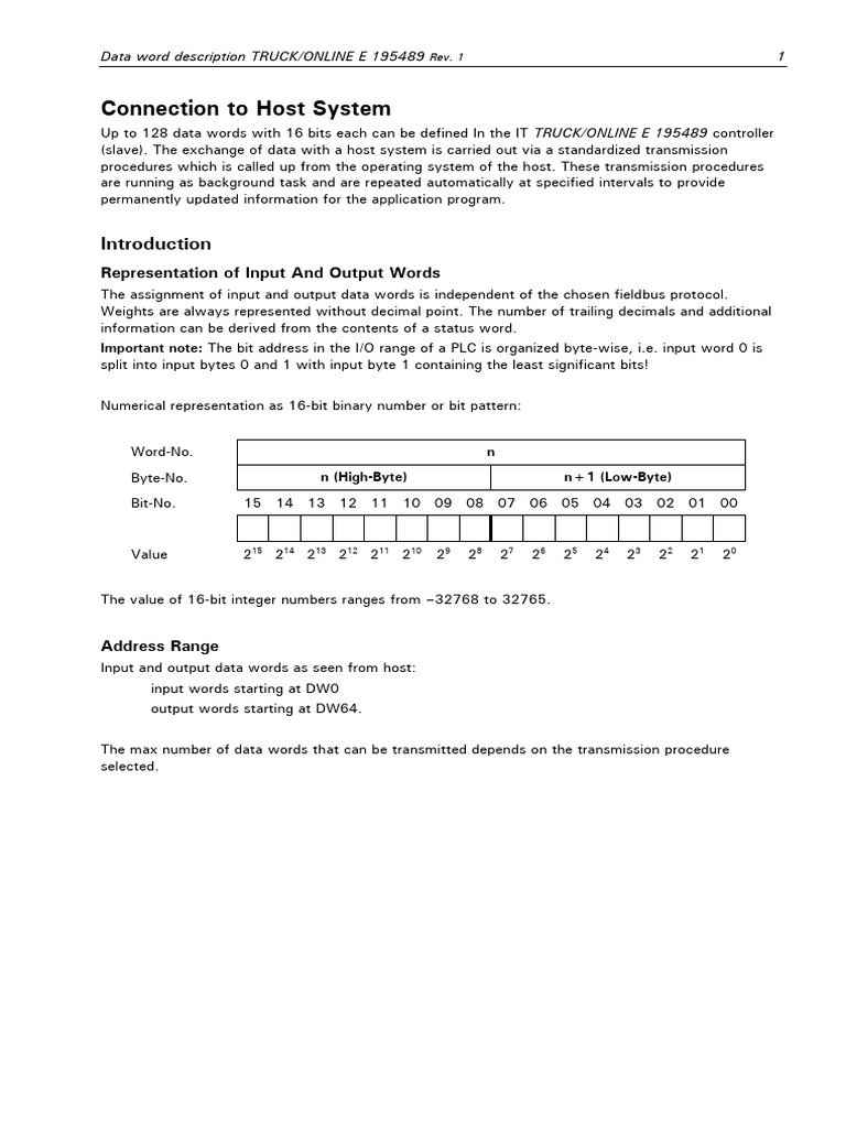 Data Word Description TRUCKONLINE E 195489 | PDF | Bit | Byte