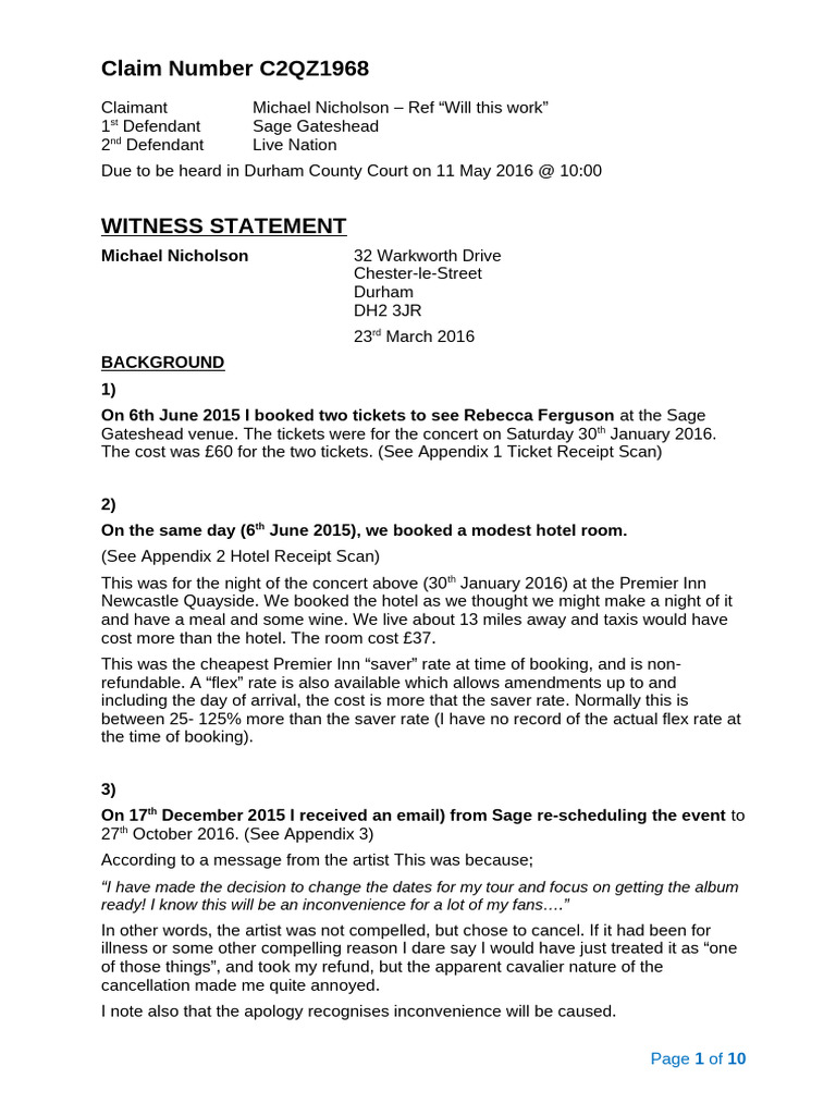 Sage Witness Statement | PDF | Legal Liability | Contractual Term
