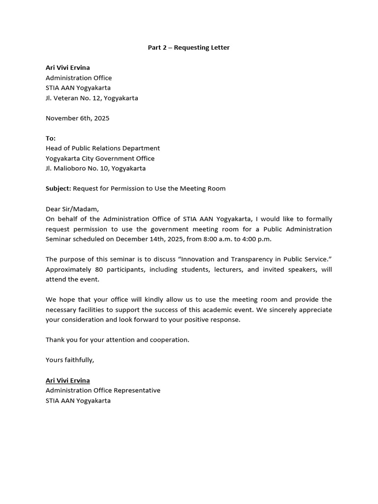 Meeting Room Request for Seminar | PDF